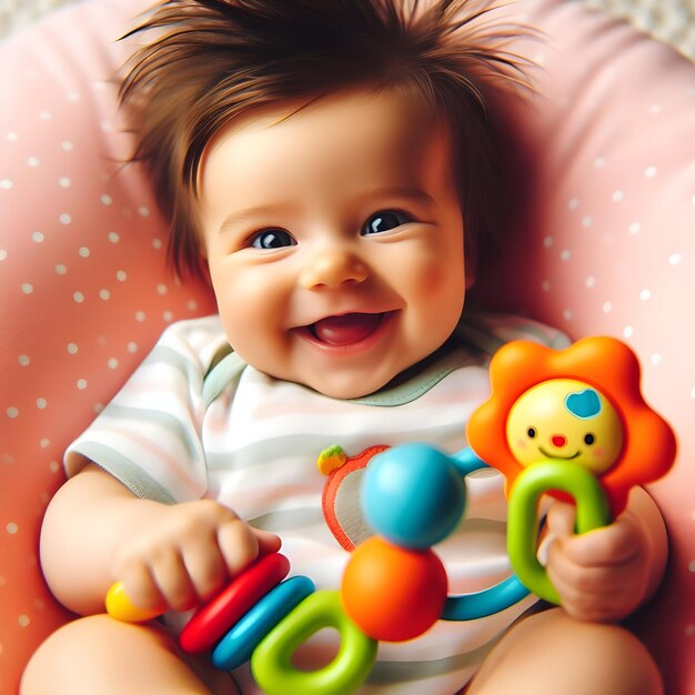 Photo un bébé joyeux joue avec des jouets colorés sur une couverture douce à l'intérieur