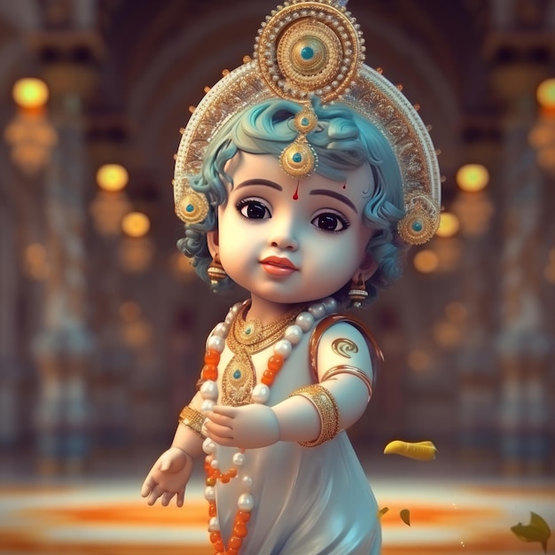 Bébé krishna dans un temple IA générative