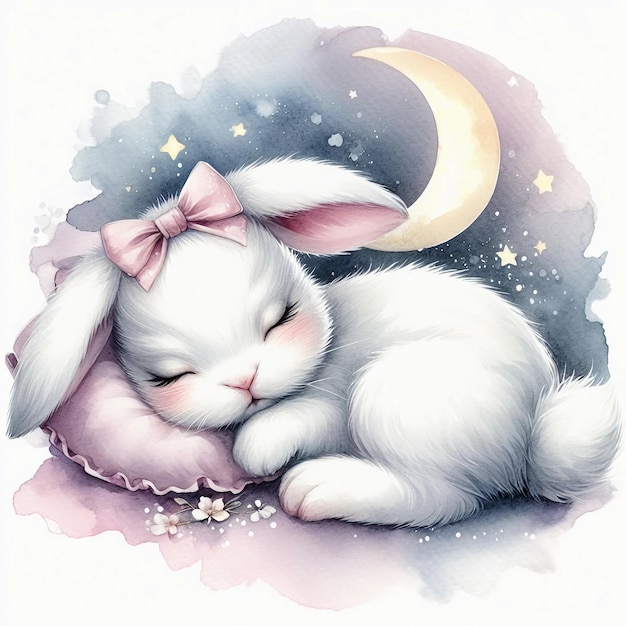 Le bébé lapin endormi à l'aquarelle Clipart Ai généré