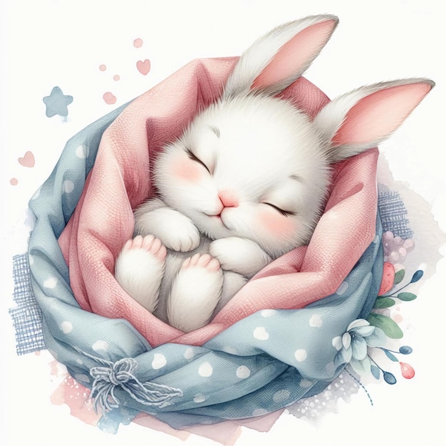 Photo le bébé lapin endormi à l'aquarelle clipart ai généré