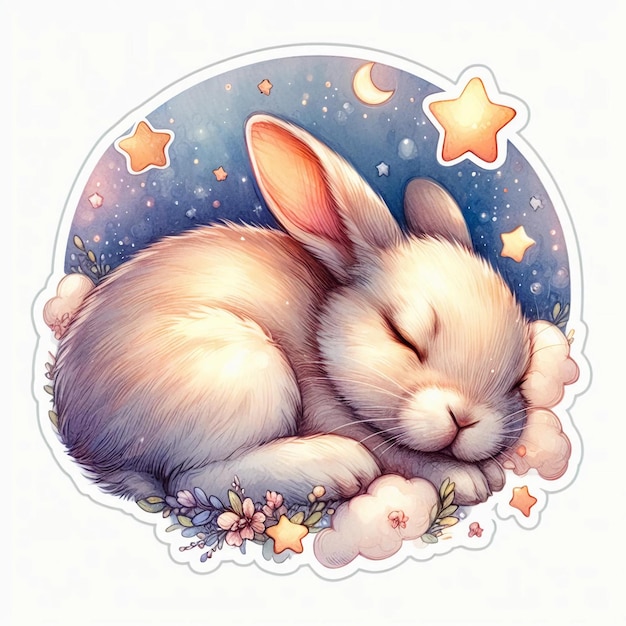 Le bébé lapin endormi à l'aquarelle Clipart Ai généré