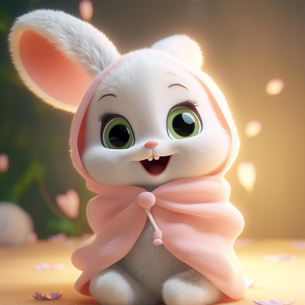 Photo un bébé lapin mignon et moelleux de pixar dans des vêtements de bébé doux