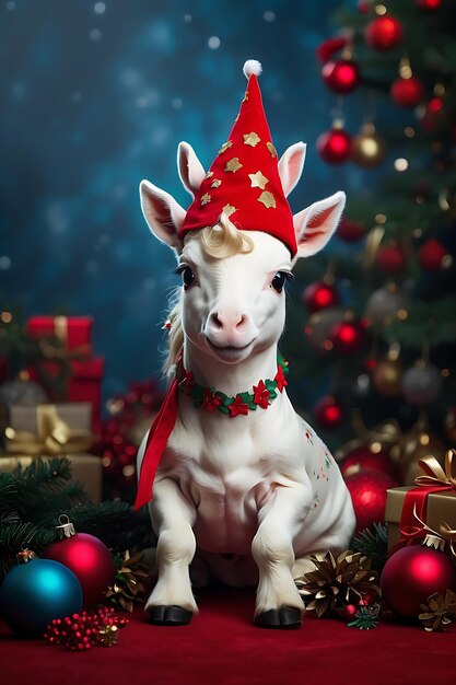 Un bébé licorne avec une image de Noël créée avec Generative Ai