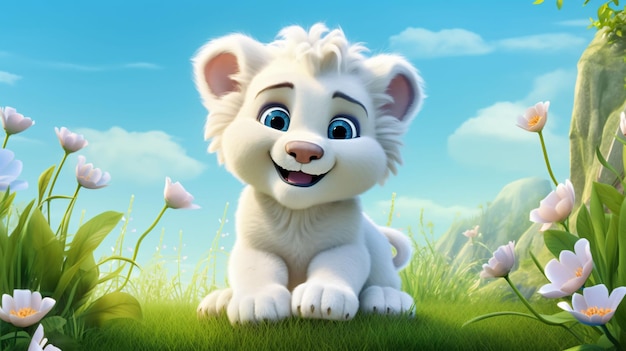 Un bébé lion blanc mignon et adorable