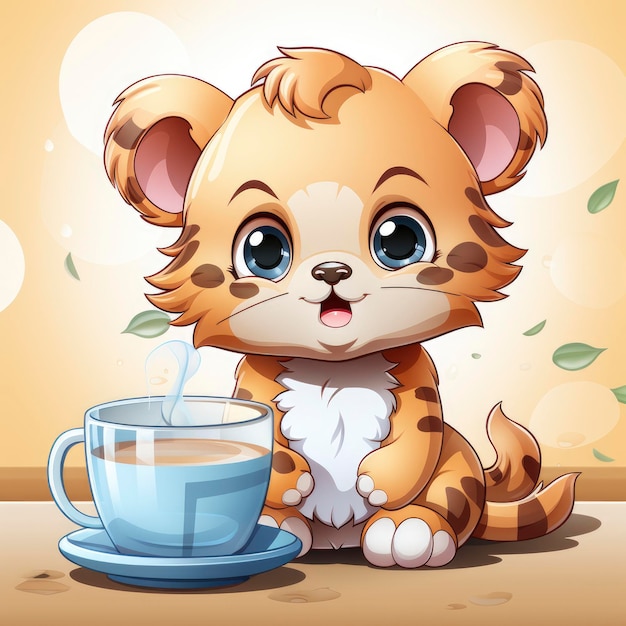 Le bébé lion boit du laitIcon Illustration de dessin animé à imprimer