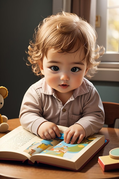 un bébé lisant un livre sur la table image ai