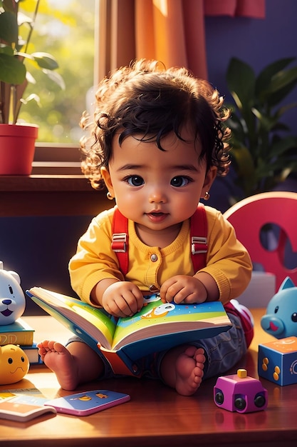 un bébé lisant un livre sur la table image ai