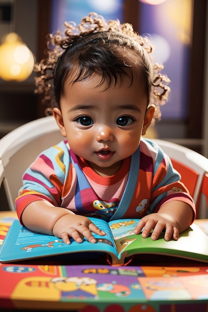 un bébé lisant un livre sur la table image ai