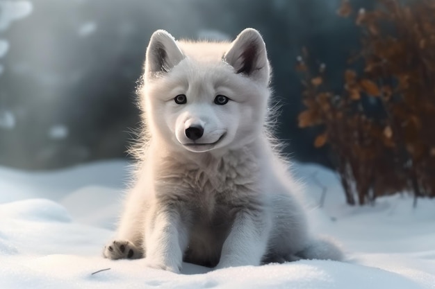 Bébé loup dans la neige nature Générer Ai