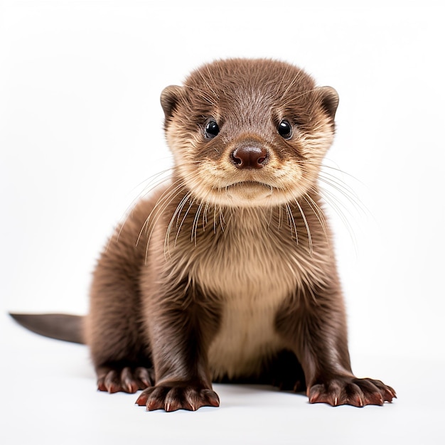 Le bébé loutre sur fond blanc