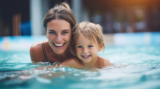 Bébé et maman jouant à la piscine