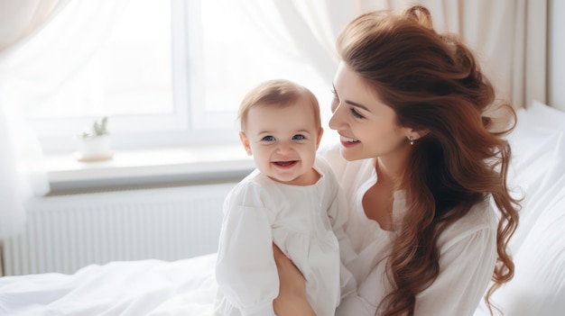 Le bébé et la mère souriant