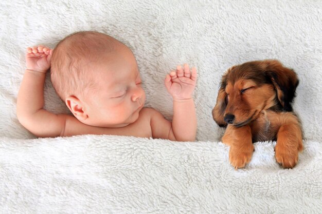 un bébé mignon avec un chien