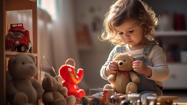 Bébé mignon jouant avec des jouets Génératif Ai