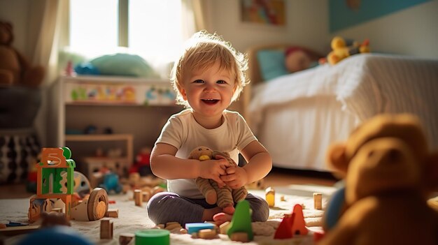 Bébé mignon jouant avec des jouets Génératif Ai