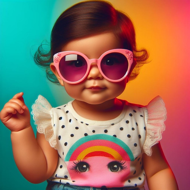 Un bébé mignon portant des lunettes de soleil colorées des images de bébé mignon