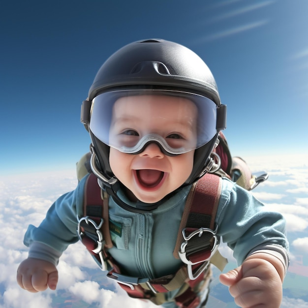 Photo un bébé mignon qui fait du parachutisme .