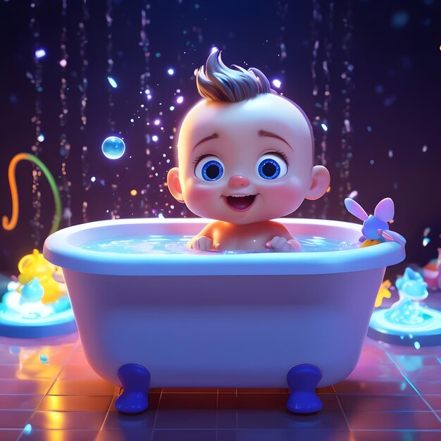 Photo un bébé mignon qui prend un bain.