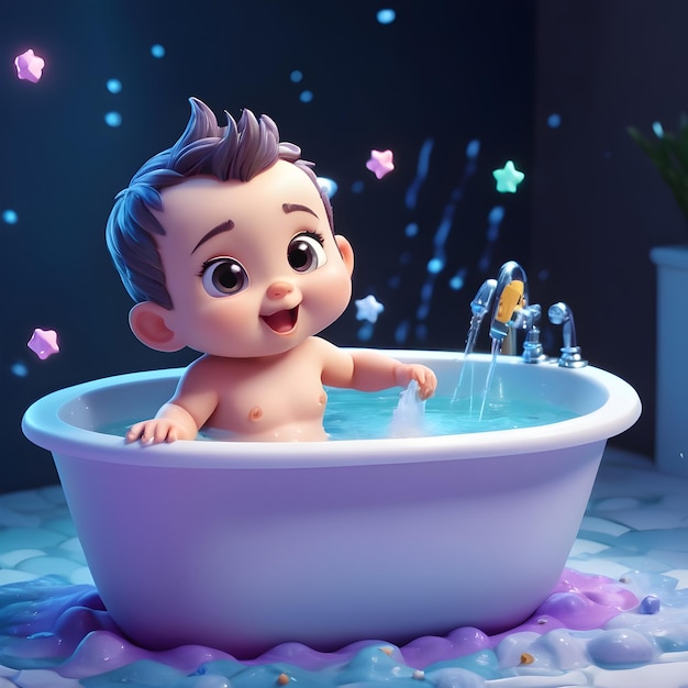 Un bébé mignon qui prend un bain.