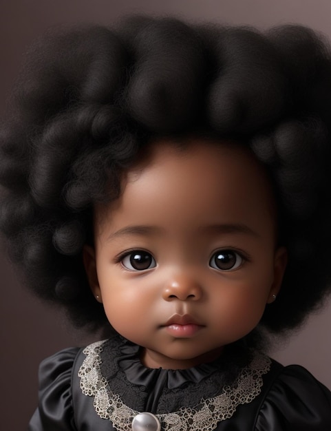 Un bébé mignon, un visage mince, des cheveux noirs, allongé sur un lit de velours.