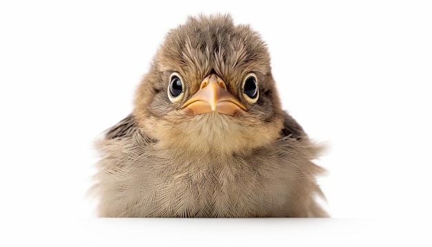 Un bébé oiseau avec une photo en élévation avant du visage heureux