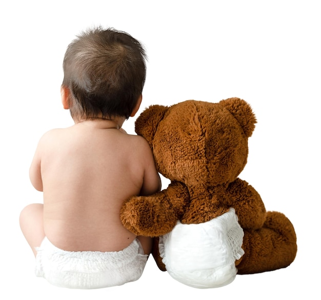 Bébé et ours en peluche élément de conception png