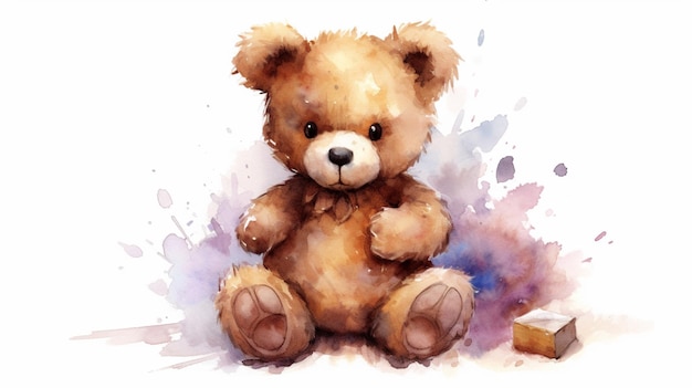 bébé ours en peluche mignon fond solide aquarelle clipaGenerative AI