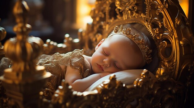 Photo un bébé paisible qui dort dans un berceau.