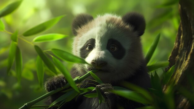 Un bébé panda tranquille jouissant de la sérénité d'une forêt de bambou