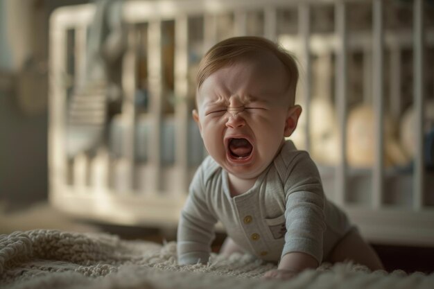 Un bébé pleure dans un berceau