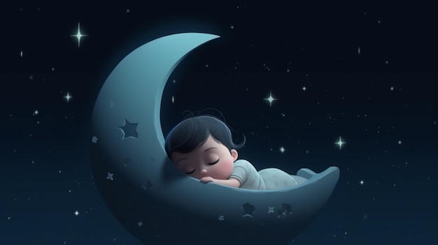 Un bébé qui dort sur la lune