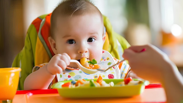 Photo un bébé qui mange de la nourriture