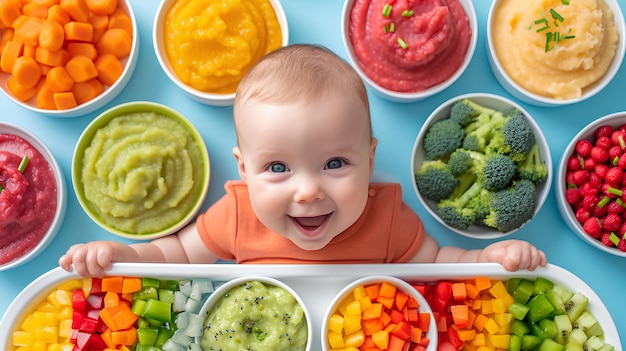 Bébé regarde une table remplie de trempettes