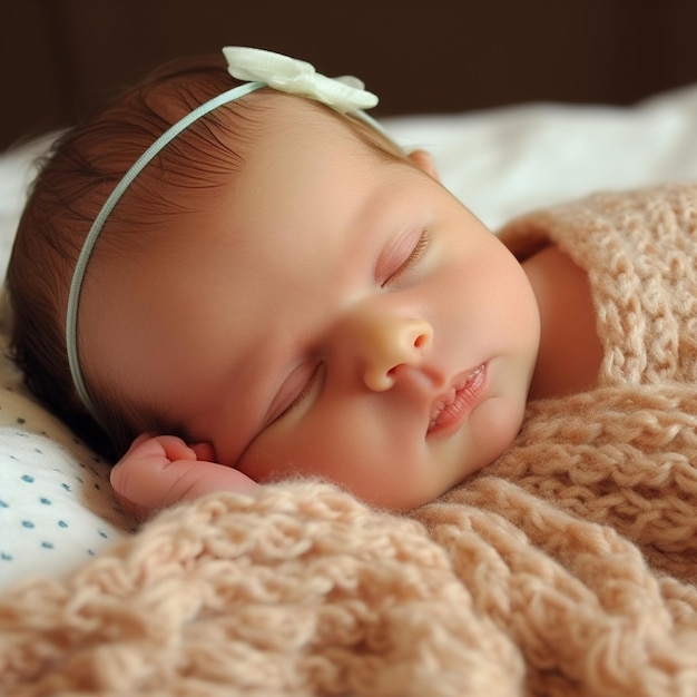 un bébé avec un ruban bleu sur la tête