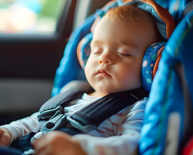 Le bébé s'endort dans le siège d'auto.