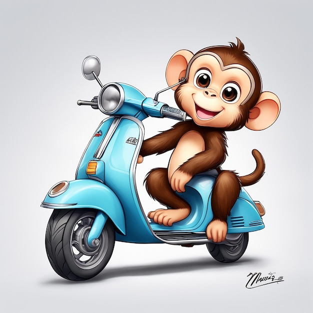 un bébé singe mignon sur une moto Vespa