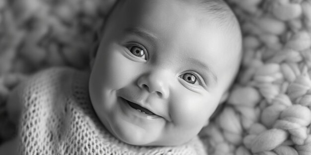 Photo un bébé souriant allongé sur une couverture parfait pour les concepts de famille et de parentalité