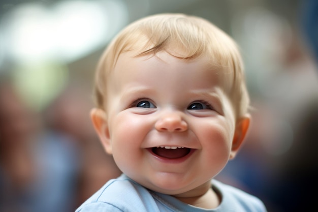 bébé souriant à la caméra de derrière