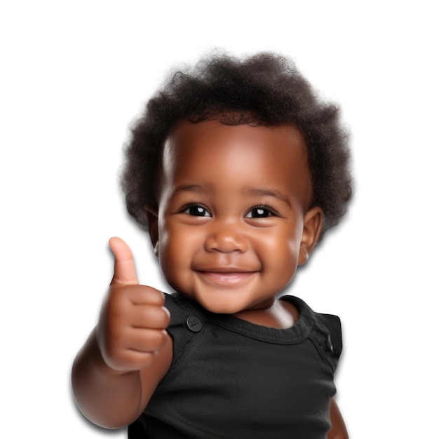 Bébé souriant donnant un pouce en l'air isolé sur un fond blanc