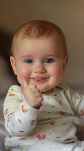 Un bébé souriant et donnant le pouce en l'air