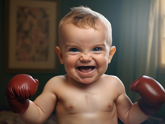 bébé souriant drôle comme combattant de lutte