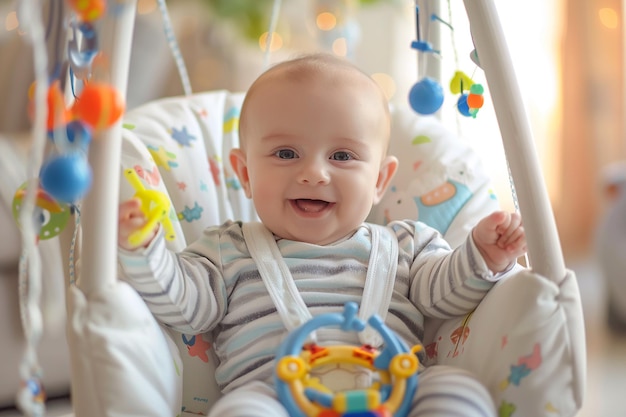 Bébé souriant jouant avec des jouets colorés générés par l'IA