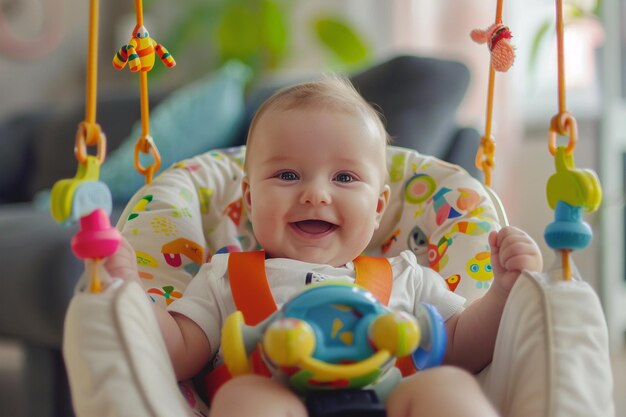 Bébé souriant jouant avec des jouets colorés générés par l'IA