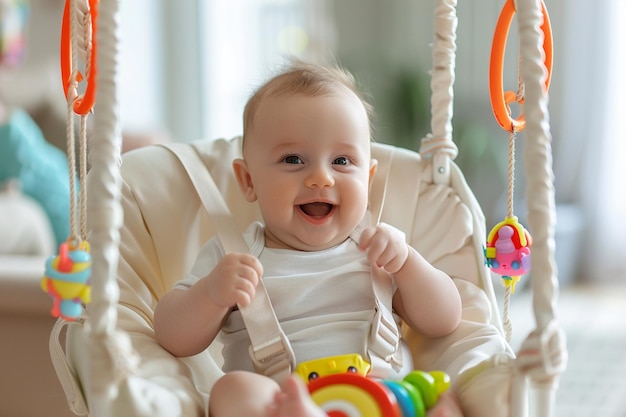 Bébé souriant jouant avec des jouets colorés générés par l'IA