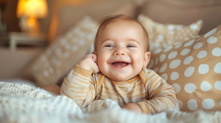 Photo le bébé souriant et mignon