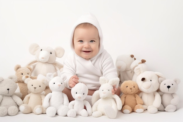 Bébé souriant avec des ours en peluche