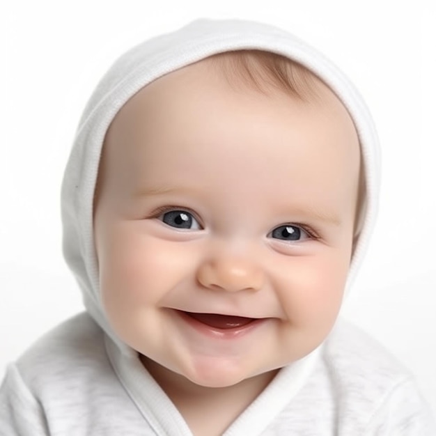 un bébé souriant portant un sweat à capuche blanc qui dit quot happy smiling quot