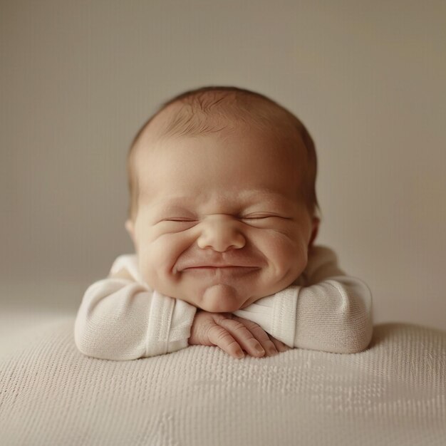 un bébé avec un sourire sur le visage