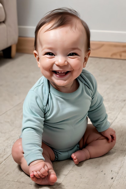 Photo un bébé sourit et sourit sur le sol