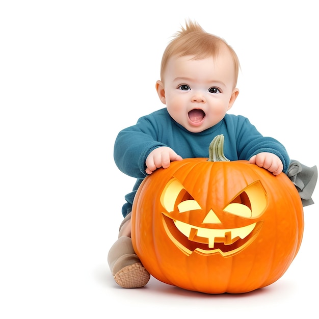 Bébé tient la citrouille d'Halloween pour un joyeux festival d'Helloween